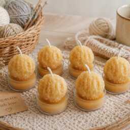 Ball Of Yarn 100% Natural Beeswax Tealight Candles, Knitter Gift, Crochet Lover, Grandma Birthday, Handmade Craft Room Decor, Hobby Present - thumbnail 2