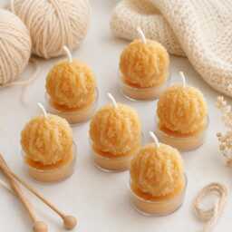 Ball Of Yarn 100% Natural Beeswax Tealight Candles, Knitter Gift, Crochet Lover, Grandma Birthday, Handmade Craft Room Decor, Hobby Present - thumbnail 3