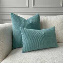 Turquoise Corduroy Pillow Case, Soft Ribbed Coastal Cushion Cover, Beach House Decor