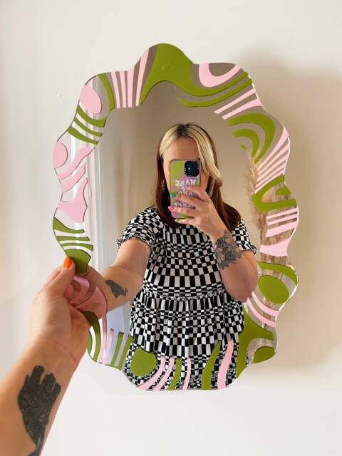 Olive & Pastel Marbling Wavy Mirror - image 1
