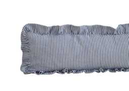 Extra Long Striped Linen Ruffled Lumbar Cushion in Indigo