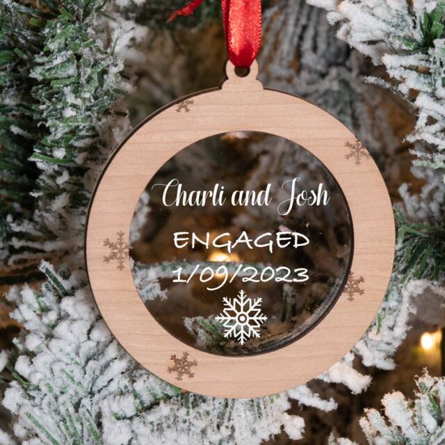 Personalised First Christmas Engaged Tree Decoration Ornament - 1st Couple Gift - image 1