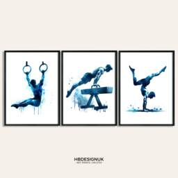 Boys Gymnastics Poster Prints - 3 Gymnast Designs - Watercolour Painting Room Decor Gymnastic Wall Hanging Gifts Bedroom Art Posters - thumbnail 1