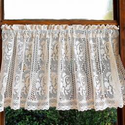 Elegant Crochet Kitchen Valance Vintage Rose Semi-Sheer Curtain - thumbnail 2