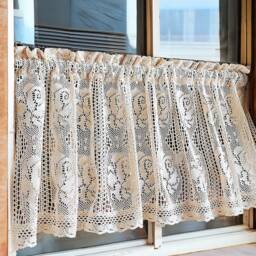 Elegant Crochet Kitchen Valance Vintage Rose Semi-Sheer Curtain - thumbnail 1