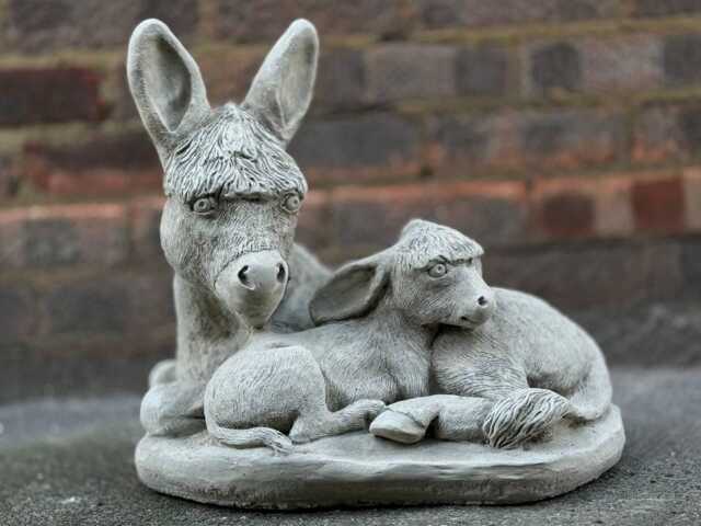 Outdoor Donkey Family Statue Stone Farm Animal Sculpture Set Concrete & Foal Decoration Garden Ornament Handmade Figurines - image 1