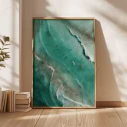 Swimming Poster, Retro Print, Beachy Wall Art, Blue Summer Ocean Dopamine Decor, Beach Coastal Decor - thumbnail 1
