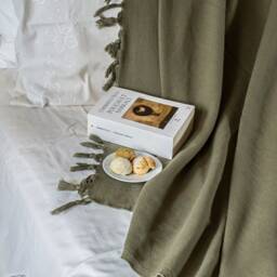 55''83'' Dark Green Stonewashed Throw Blanket, Turkish Cotton Couch Couch, Sofa Cover, Bed Spread, Porch Cozy Blanket - thumbnail 2