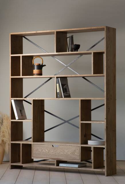 Konk ??? Compartment Bookcase Bespoke Sizes Available Modern Solid Wood & Steel Bookcase, Tall Bookshelf - image 1