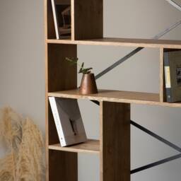 Konk ??? Compartment Bookcase Bespoke Sizes Available Modern Solid Wood & Steel Bookcase, Tall Bookshelf - thumbnail 2