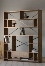 Konk ??? Compartment Bookcase Bespoke Sizes Available Modern Solid Wood & Steel Bookcase, Tall Bookshelf - thumbnail 1