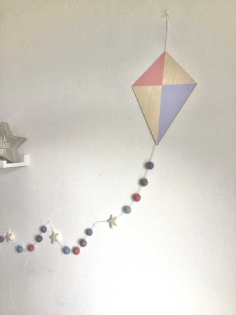 Pale Pink Kite Nursery Wall Hanging/Felt Ball Garland/ Boho Decoration Scandi Style Decor - image 1