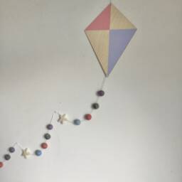 Pale Pink Kite Nursery Wall Hanging/Felt Ball Garland/ Boho Decoration Scandi Style Decor - thumbnail 3