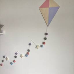 Pale Pink Kite Nursery Wall Hanging/Felt Ball Garland/ Boho Decoration Scandi Style Decor - thumbnail 2