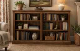 Solid Pine Bookcase, 5Ft Wide Display Shelving, Traditional Hallway Storage Unit - thumbnail 1