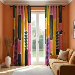 Bold Colorful Abstract Curtain, Modern Geometric Window Panel, Custom Made Drapes For Living Room, Mid Century Inspired Treatment