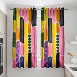 Bold Colorful Abstract Curtain, Modern Geometric Window Panel, Custom Made Drapes For Living Room, Mid Century Inspired Treatment - thumbnail 3