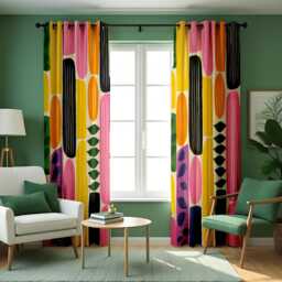 Bold Colorful Abstract Curtain, Modern Geometric Window Panel, Custom Made Drapes For Living Room, Mid Century Inspired Treatment - thumbnail 2