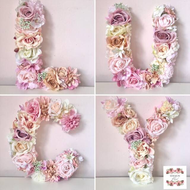 Floral Baby Name Sign Pink Flower Nursery Letters - image 1