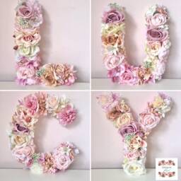 Floral Baby Name Sign Pink Flower Nursery Letters - thumbnail 1