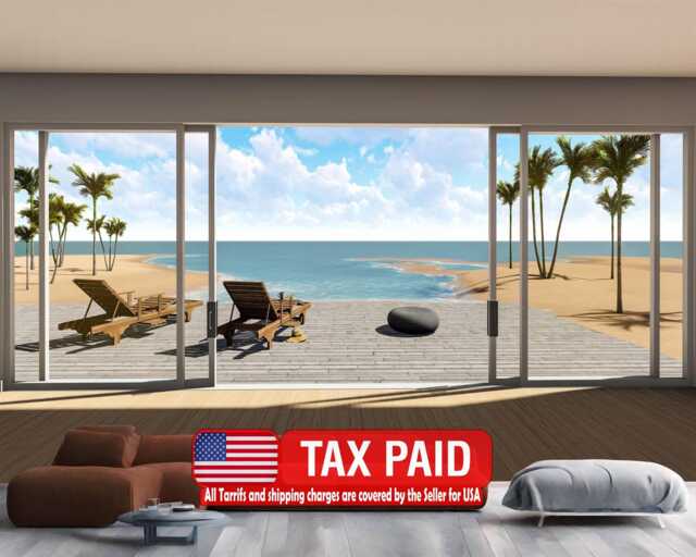 3D Ocean View Wall Mural, Palm Trees Removable Decal - image 1