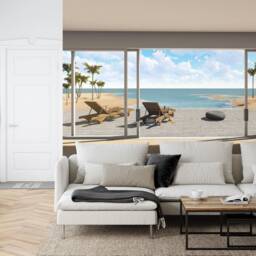 3D Ocean View Wall Mural, Palm Trees Removable Decal - thumbnail 2