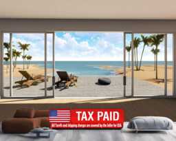 3D Ocean View Wall Mural, Palm Trees Removable Decal