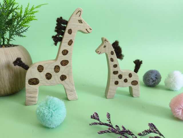 Wooden Giraffe Toy Set, Handmade Animal Figures, Natural Wood Toddler Toy, Nursery Decor, Waldorf Inspired Open Ended Play, Baby Gift - image 1