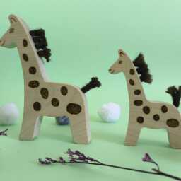 Wooden Giraffe Toy Set, Handmade Animal Figures, Natural Wood Toddler Toy, Nursery Decor, Waldorf Inspired Open Ended Play, Baby Gift - thumbnail 3