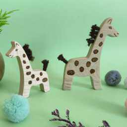 Wooden Giraffe Toy Set, Handmade Animal Figures, Natural Wood Toddler Toy, Nursery Decor, Waldorf Inspired Open Ended Play, Baby Gift - thumbnail 2