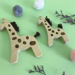 Wooden Giraffe Toy Set, Handmade Animal Figures, Natural Wood Toddler Toy, Nursery Decor, Waldorf Inspired Open Ended Play, Baby Gift - thumbnail 4