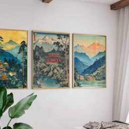 Set Of 3 Nepal Posters, Travel Prints, Wall Art, Decor Set, Himalayan Mountain Art - thumbnail 3