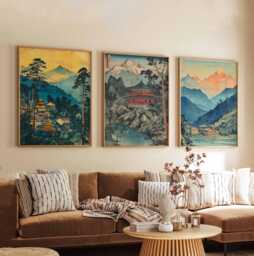 Set Of 3 Nepal Posters, Travel Prints, Wall Art, Decor Set, Himalayan Mountain Art