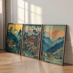 Set Of 3 Nepal Posters, Travel Prints, Wall Art, Decor Set, Himalayan Mountain Art - thumbnail 4
