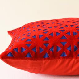 Red & Blue Geometric Velvet Pillow Cover , Cushion Throw Lase Cut - thumbnail 3
