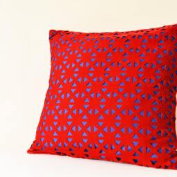 Red & Blue Geometric Velvet Pillow Cover , Cushion Throw Lase Cut - thumbnail 2