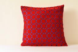 Red & Blue Geometric Velvet Pillow Cover , Cushion Throw Lase Cut - thumbnail 1