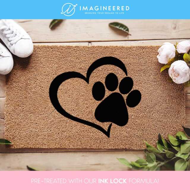 Interlocking Heart & Paw Welcome Mat - Dog Lover Doormat Cat Coconut Coir Home Decor - image 1