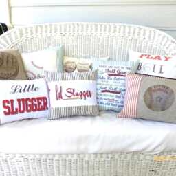 Vintage Baseball Glove Pillow, Burlap Nursery Decor - 12x12 - thumbnail 3