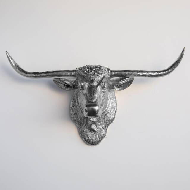 Faux Taxidermy Texas Longhorn Head Wall Mount - Decor Silver Tlh1010 - image 1