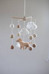 Handmade Golden Retriever Nursery Mobile Wool Felt Dog & Clouds