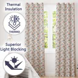 Soft Peach Floral Botanical Elegant Seamless Pattern Readymade Eyelet Ring Top Thermal 100% Blackout Curtains - thumbnail 3