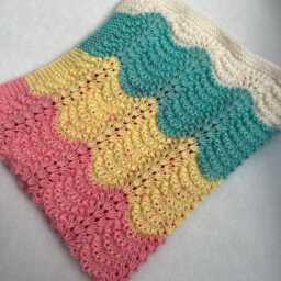 Hand Knitted Multicoloured Baby Blanket Soft Waves Pram/Cot Cover - thumbnail 3