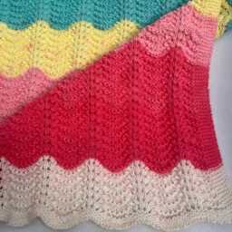 Hand Knitted Multicoloured Baby Blanket Soft Waves Pram/Cot Cover - thumbnail 4
