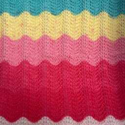Hand Knitted Multicoloured Baby Blanket Soft Waves Pram/Cot Cover - thumbnail 2
