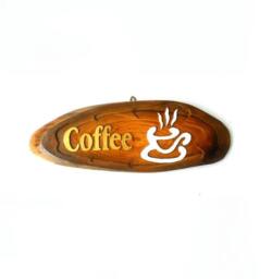 "Natural Teak Wood Carving Coffee Sign Wall Hnging Decor Plaque Handmade Custom Hand Carved Signs Perfect For Coffee Shop/Gift 16.5""x6.5"