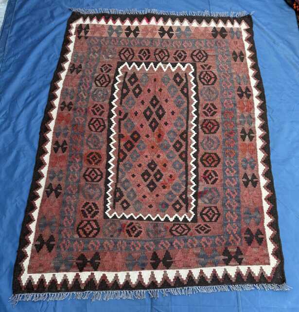 4.6x6.3 Ft, Antique Flatweave Center Style Rug, Hand Knotted Wool Dining Table Rug - image 1