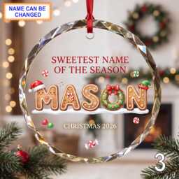 Christmas Glass Ornament, Custom Gingerbread Name Keepsake With Sweet Lettering, Candy Details & Snowflakes, Personalized Holiday Gift - thumbnail 3