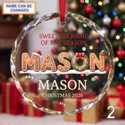 Christmas Glass Ornament, Custom Gingerbread Name Keepsake With Sweet Lettering, Candy Details & Snowflakes, Personalized Holiday Gift - thumbnail 2