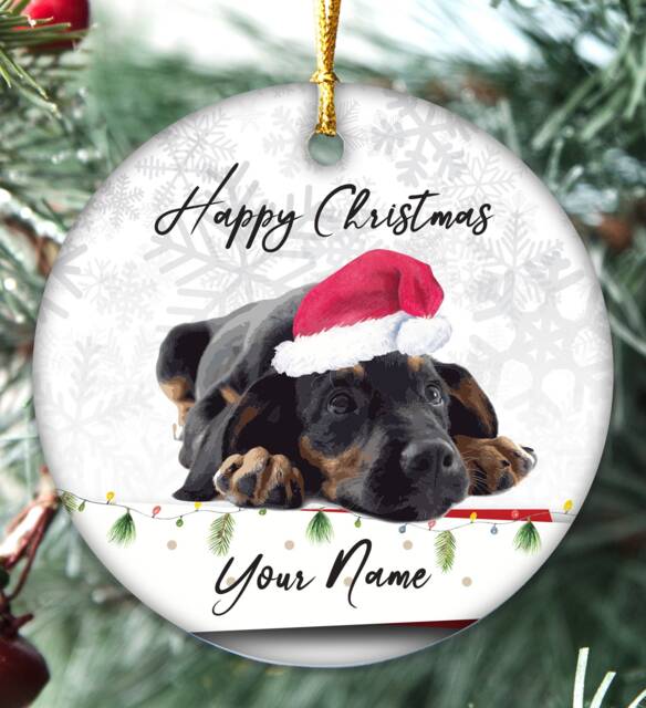 Handmade Personalised Name Doberman Christmas Bauble Puppy Pet Xmas Gift Tree Decoration